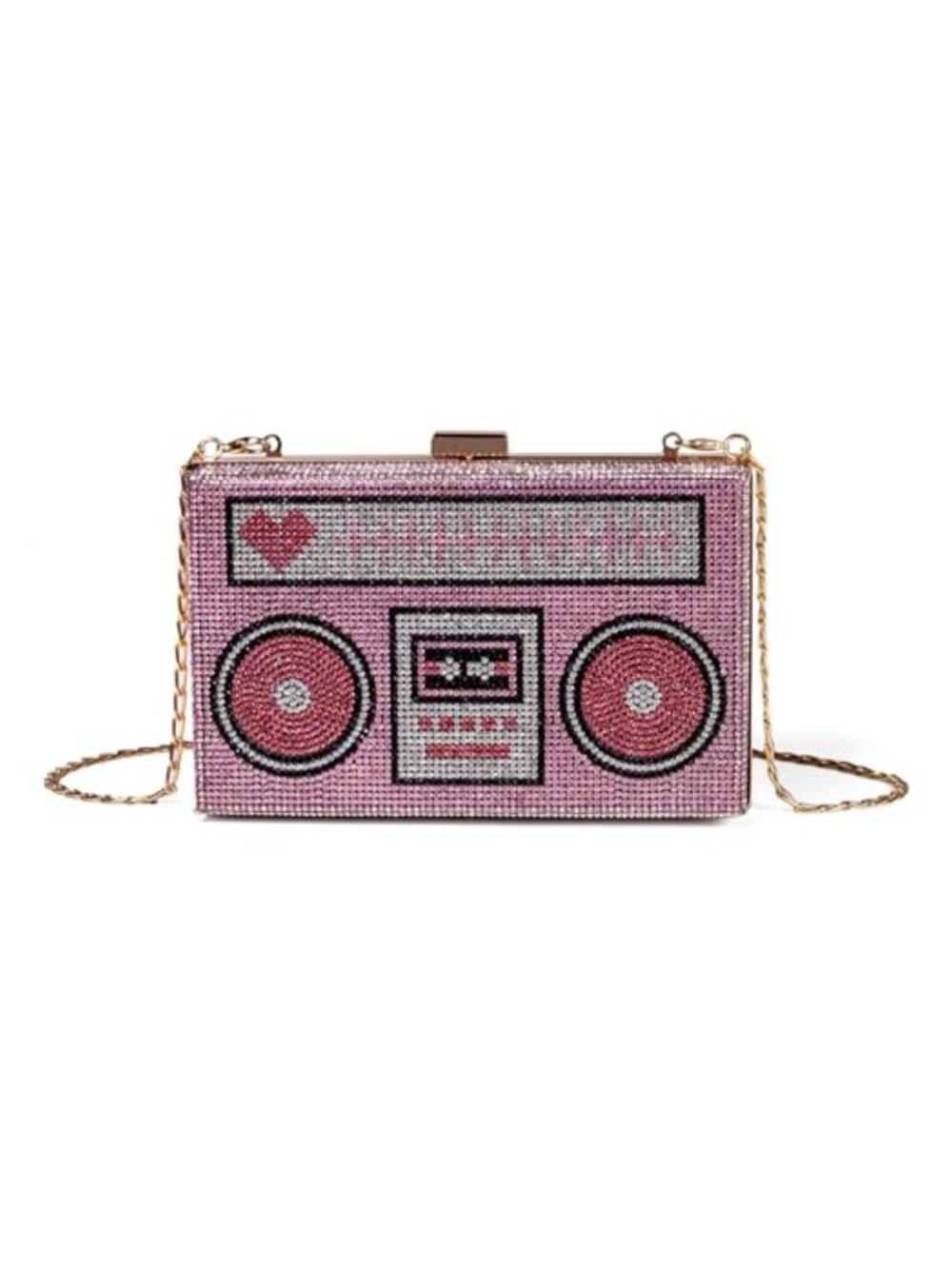 Rhinestone Metal Retro Radio Shape Crossbody Bag Evening Clutch Purse